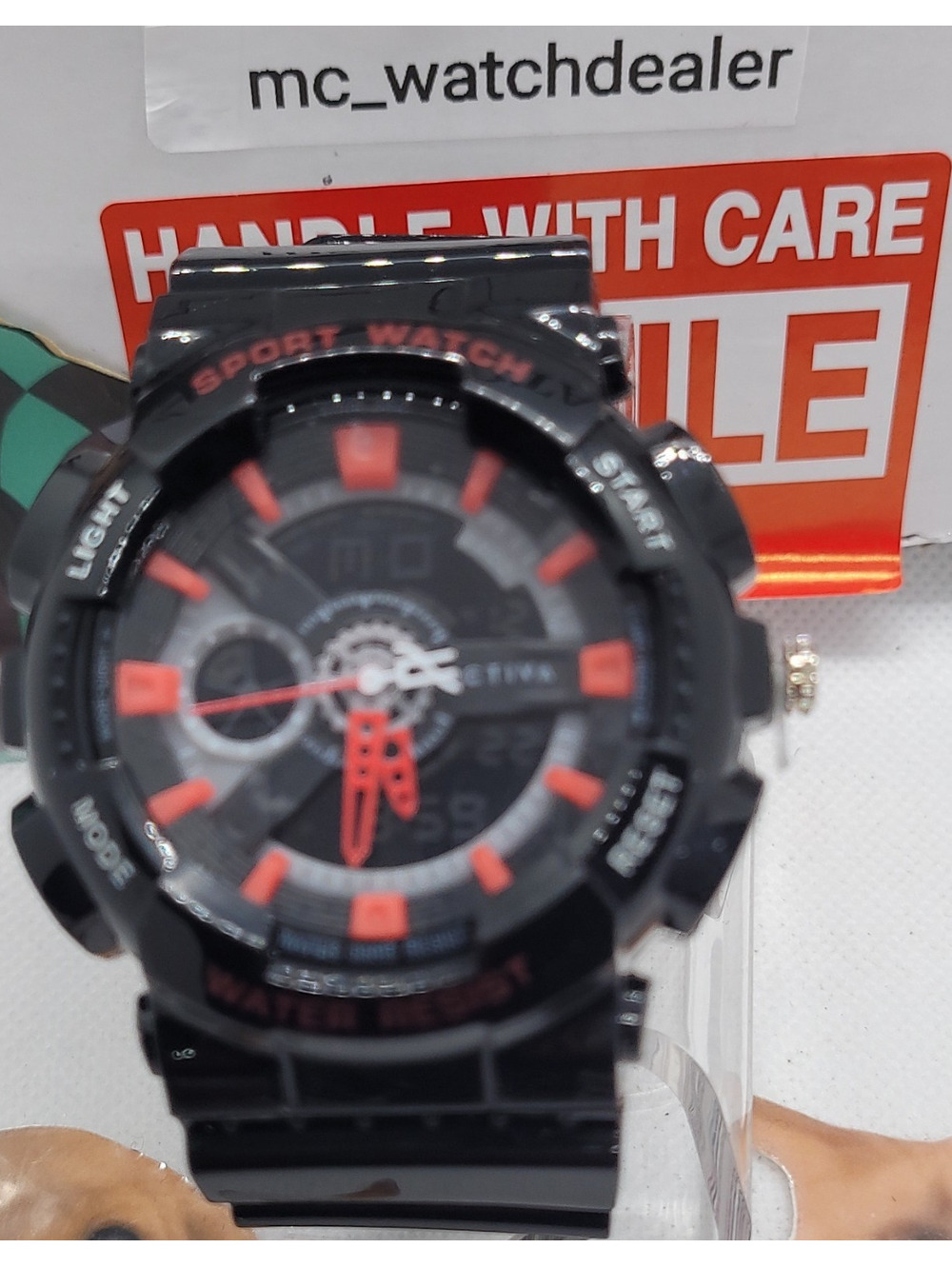 390 activa sport analog wristwatch water-resistant black red resin men's watch